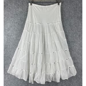 Kaktus Tiered Maxi Skirt Womens Small White Embellished Boho Cottage Gypsy Fairy